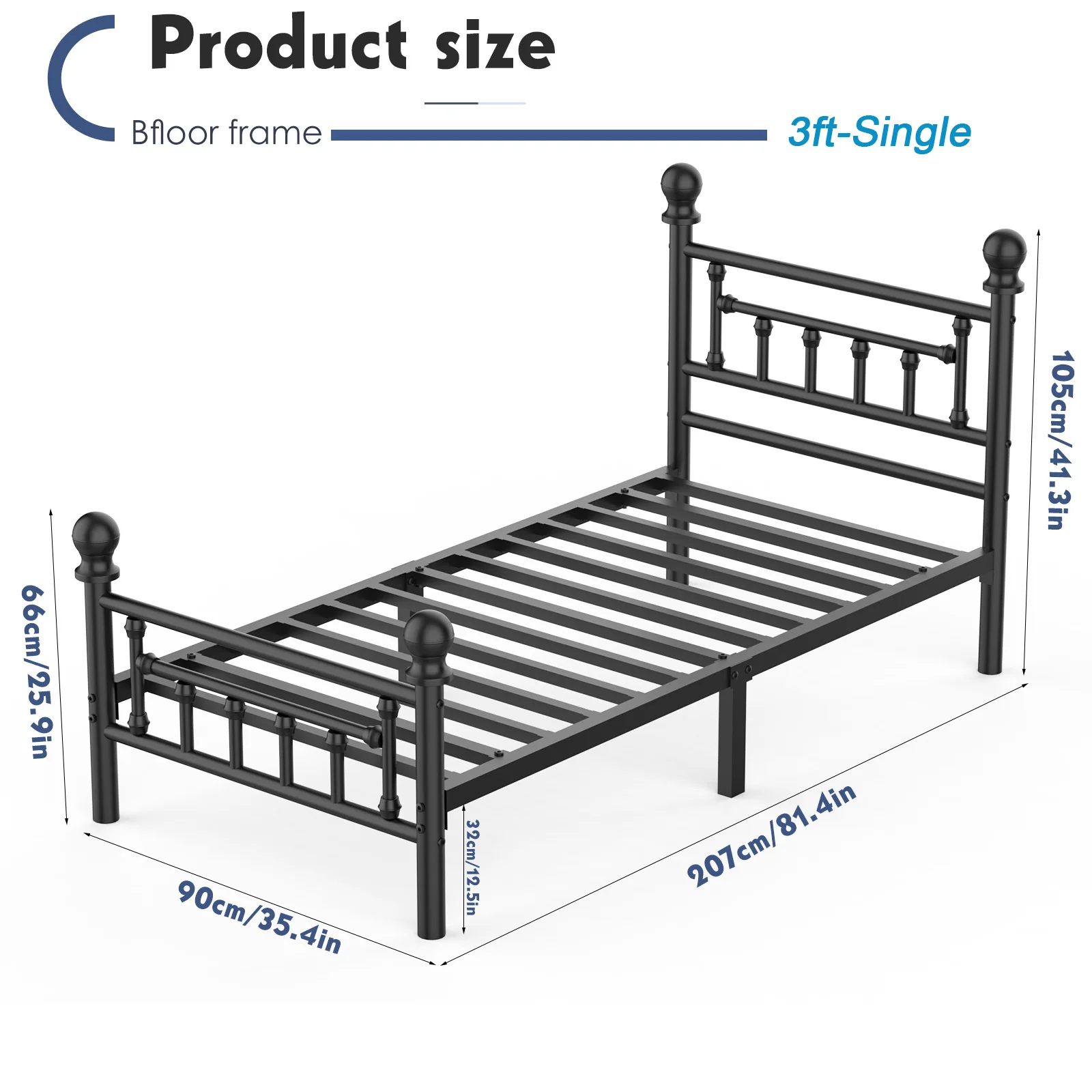 Single/Double/King Bed frame - Bed 90x190 cm / 135x190cm,151x190cm - 42 cm Height with Underbed Storage - Metal Platform Bed frame great for a guest bed - Black - Image 7