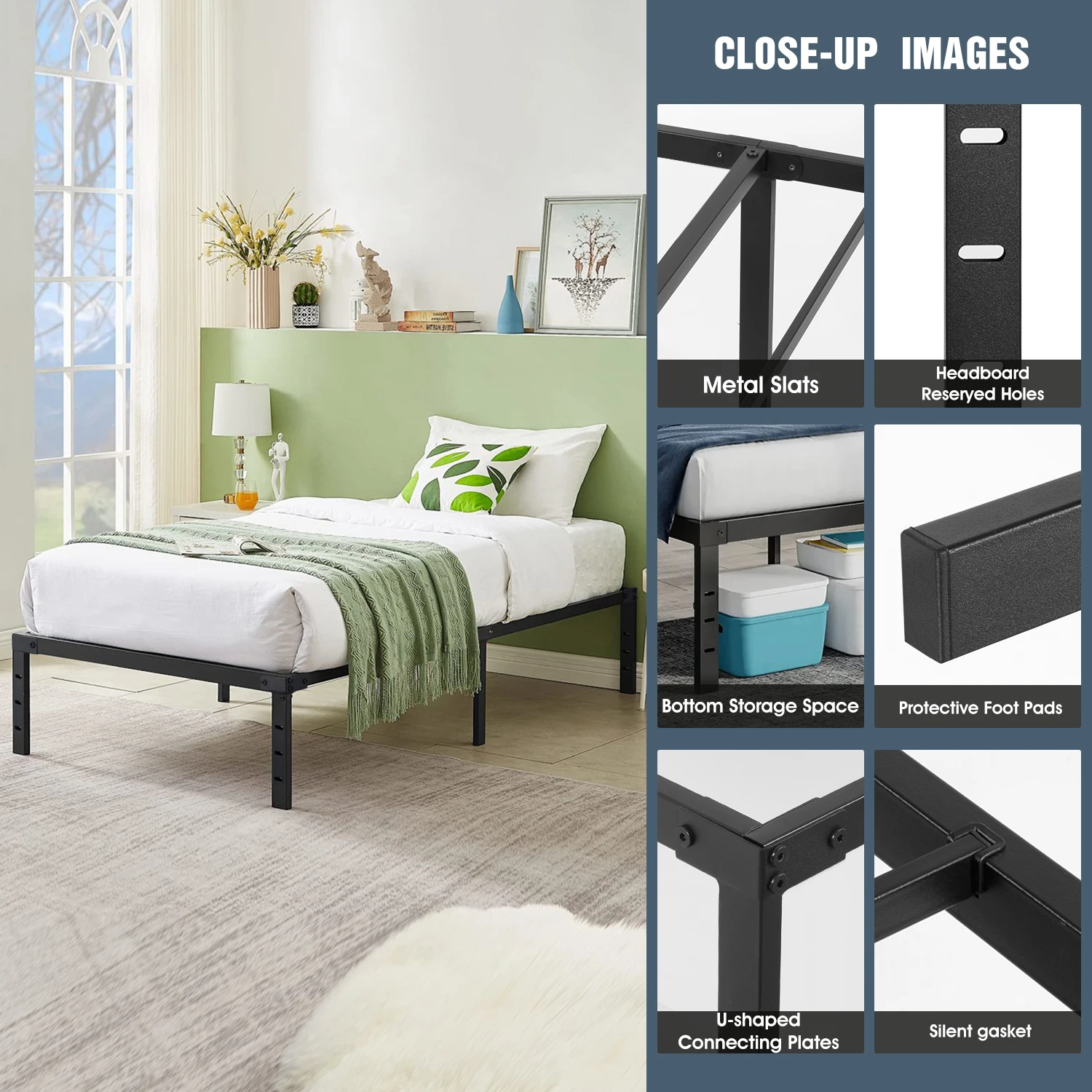 Single/Double/King Bed frame - Bed 90x190 cm / 135x190cm,151x190cm - 42 cm Height with Underbed Storage - Metal Platform Bed frame great for a guest bed - Black - Image 5
