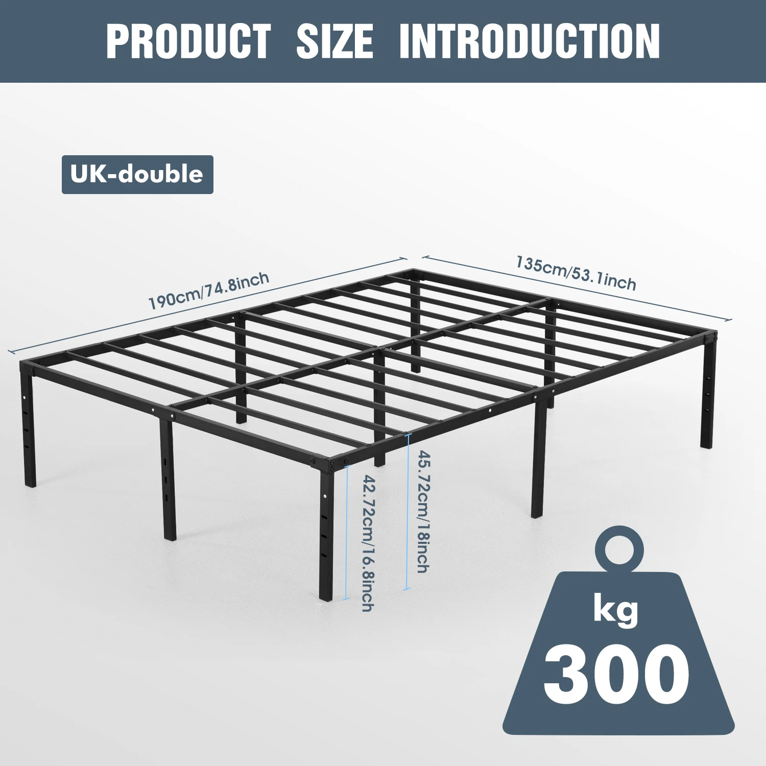 Single/Double/King Bed frame - Bed 90x190 cm / 135x190cm,151x190cm - 42 cm Height with Underbed Storage - Metal Platform Bed frame great for a guest bed - Black - Image 8