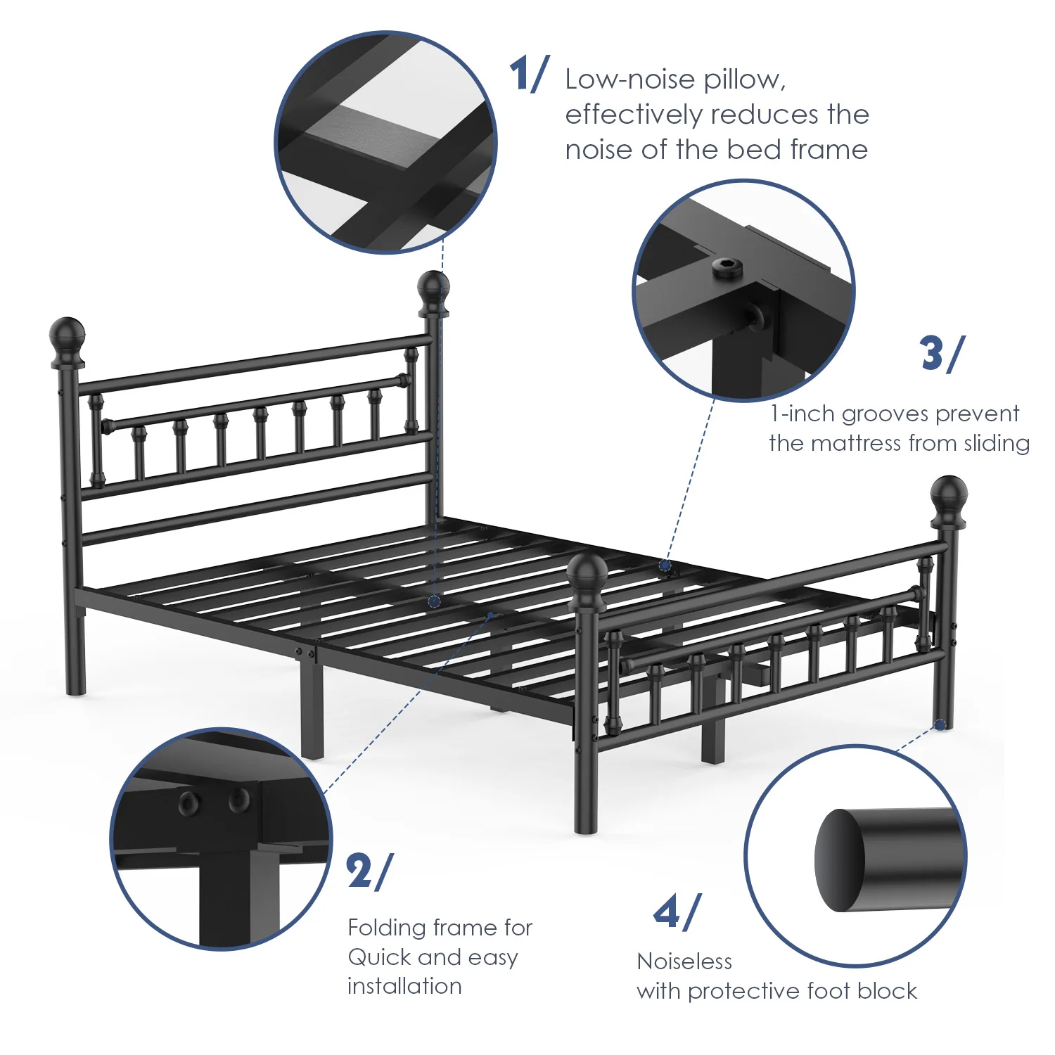 Single/Double/King Bed frame - Bed 90x190 cm / 135x190cm,151x190cm - 42 cm Height with Underbed Storage - Metal Platform Bed frame great for a guest bed - Black - Image 5