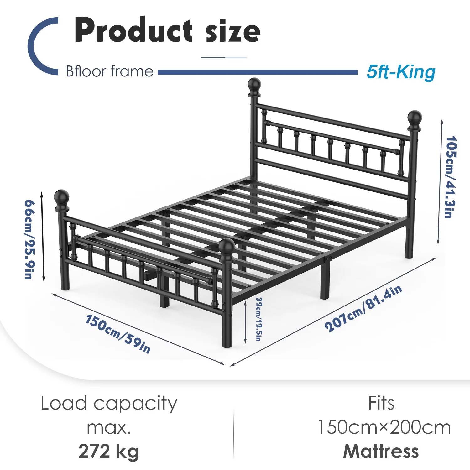Single/Double/King Bed frame - Bed 90x190 cm / 135x190cm,151x190cm - 42 cm Height with Underbed Storage - Metal Platform Bed frame great for a guest bed - Black - Image 8
