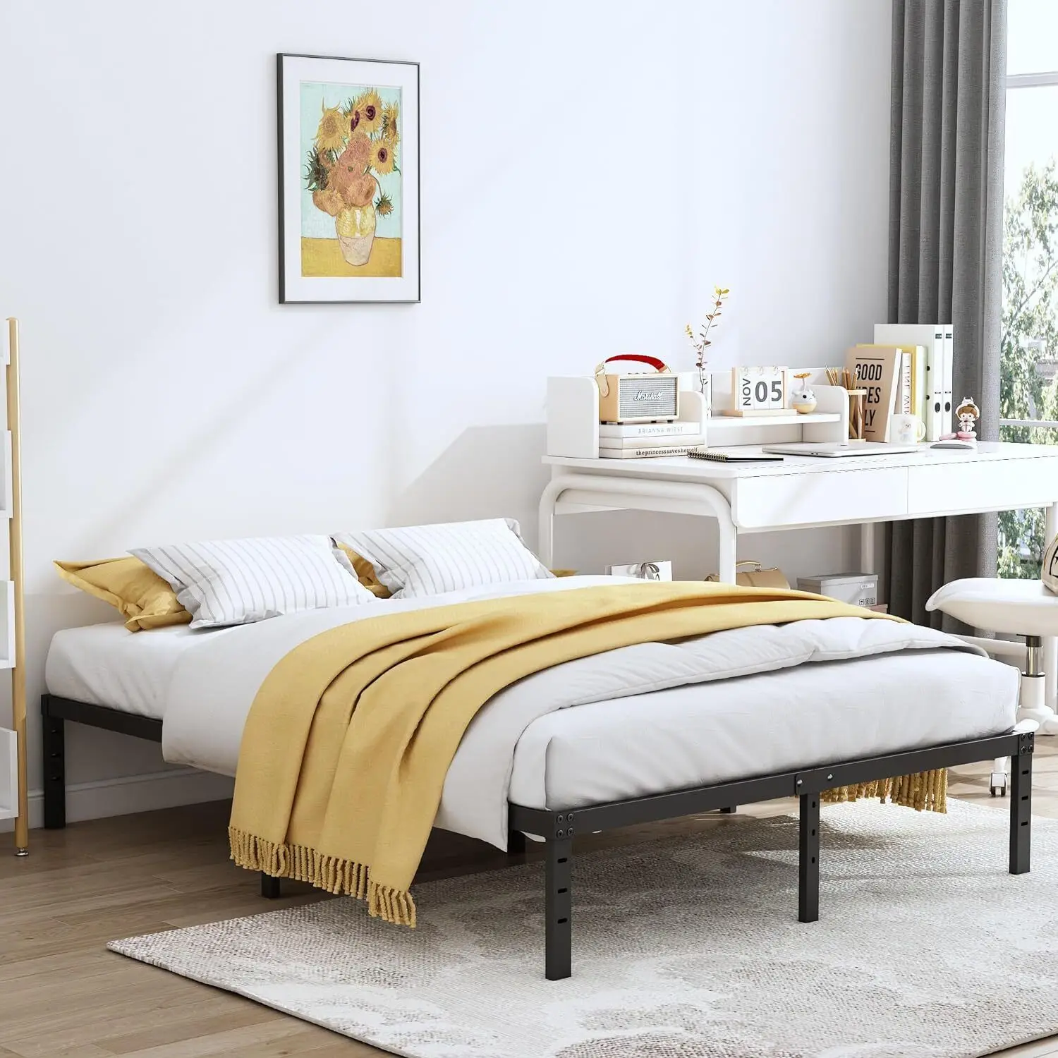 Single/Double/King Bed frame - Bed 90x190 cm / 135x190cm,151x190cm - 42 cm Height with Underbed Storage - Metal Platform Bed frame great for a guest bed - Black - Image 3