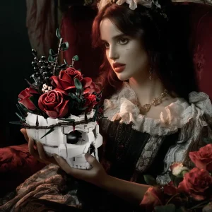 Skeleton Roses Skull Flowers Block Gothic Horror Bouquet Building Set Construction Toy Dark Home Decor Halloween Gifts for Adult