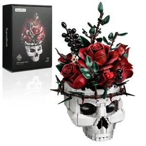 Skull Roses Bouquet Building Set Skeleton Flowers Plant Pot Blocks Horror Gothic Home Decor Bricks Toys for Adult Christmas Gift