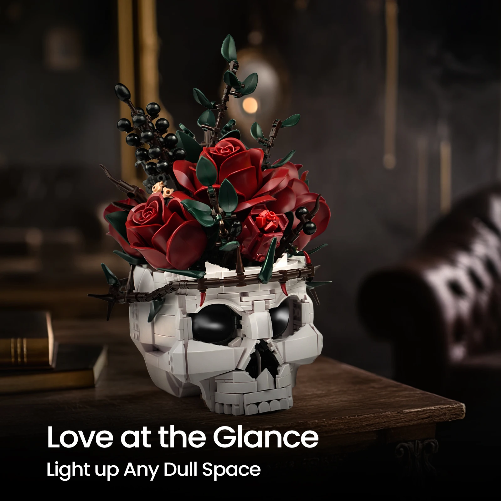 Skull Roses Bouquet Building Set Skeleton Flowers Plant Pot Blocks Horror Gothic Home Decor Bricks Toys for Adult Christmas Gift - Image 6