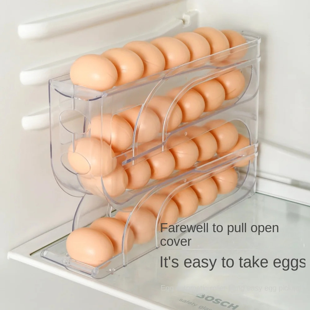 Slide Organizer Automatic Egg Roller Large Capacity Four Tier Refrigerator Egg Storage Box Kitchen Dedicated Space Saving - Image 3