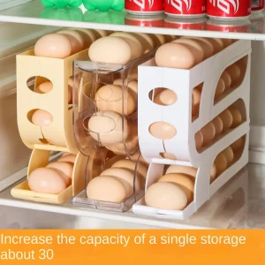 Slide Organizer Automatic Egg Roller Large Capacity Four Tier Refrigerator Egg Storage Box Kitchen Dedicated Space Saving
