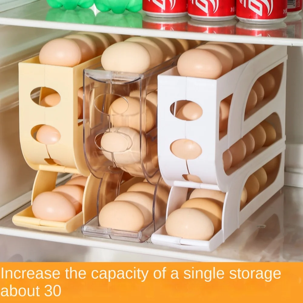 Slide Organizer Automatic Egg Roller Large Capacity Four Tier Refrigerator Egg Storage Box Kitchen Dedicated Space Saving