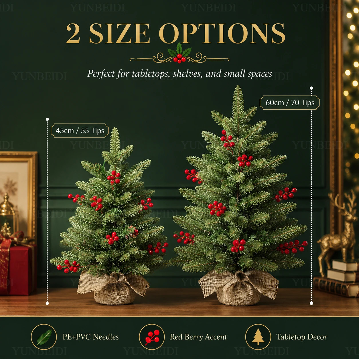 Small Christmas Tree PE+PVC+Red Fruit Desktop Artificial High Grade Christmas Tree 45cm/60cm Home Christmas New Year Decorations - Image 2