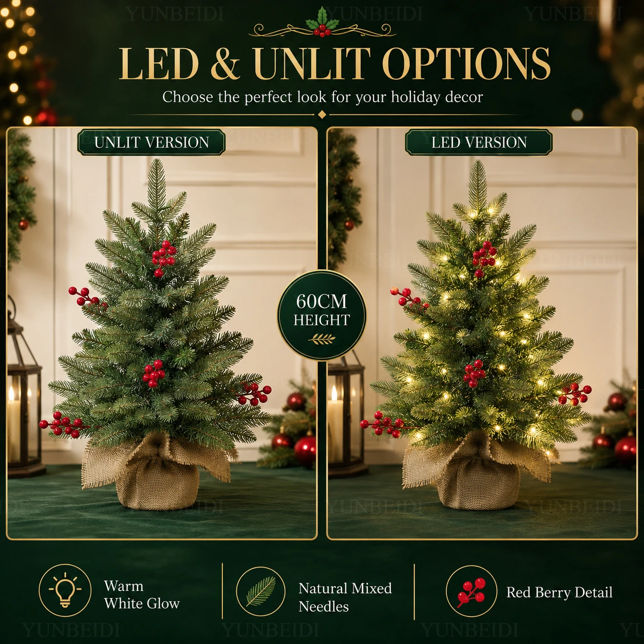 Small Christmas Tree PE+PVC+Red Fruit Desktop Artificial High Grade Christmas Tree 45cm/60cm Home Christmas New Year Decorations - Image 3