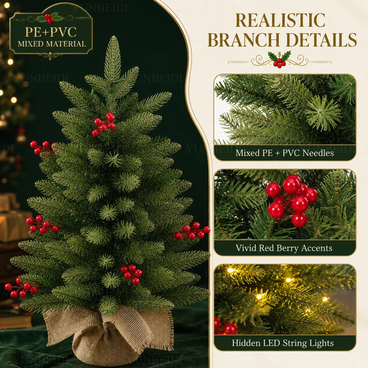 Small Christmas Tree PE+PVC+Red Fruit Desktop Artificial High Grade Christmas Tree 45cm/60cm Home Christmas New Year Decorations - Image 5