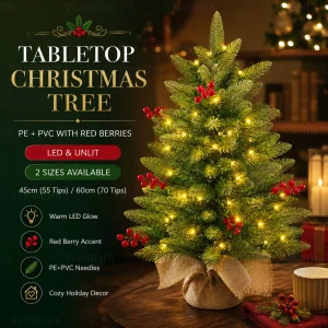 Small Christmas Tree PE+PVC+Red Fruit Desktop Artificial High Grade Christmas Tree 45cm/60cm Home Christmas New Year Decorations
