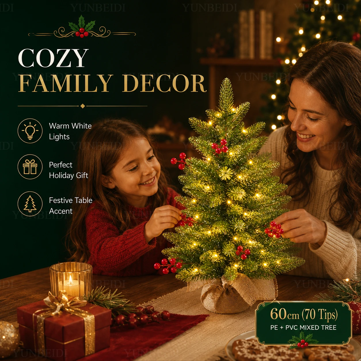 Small Christmas Tree PE+PVC+Red Fruit Desktop Artificial High Grade Christmas Tree 45cm/60cm Home Christmas New Year Decorations - Image 6