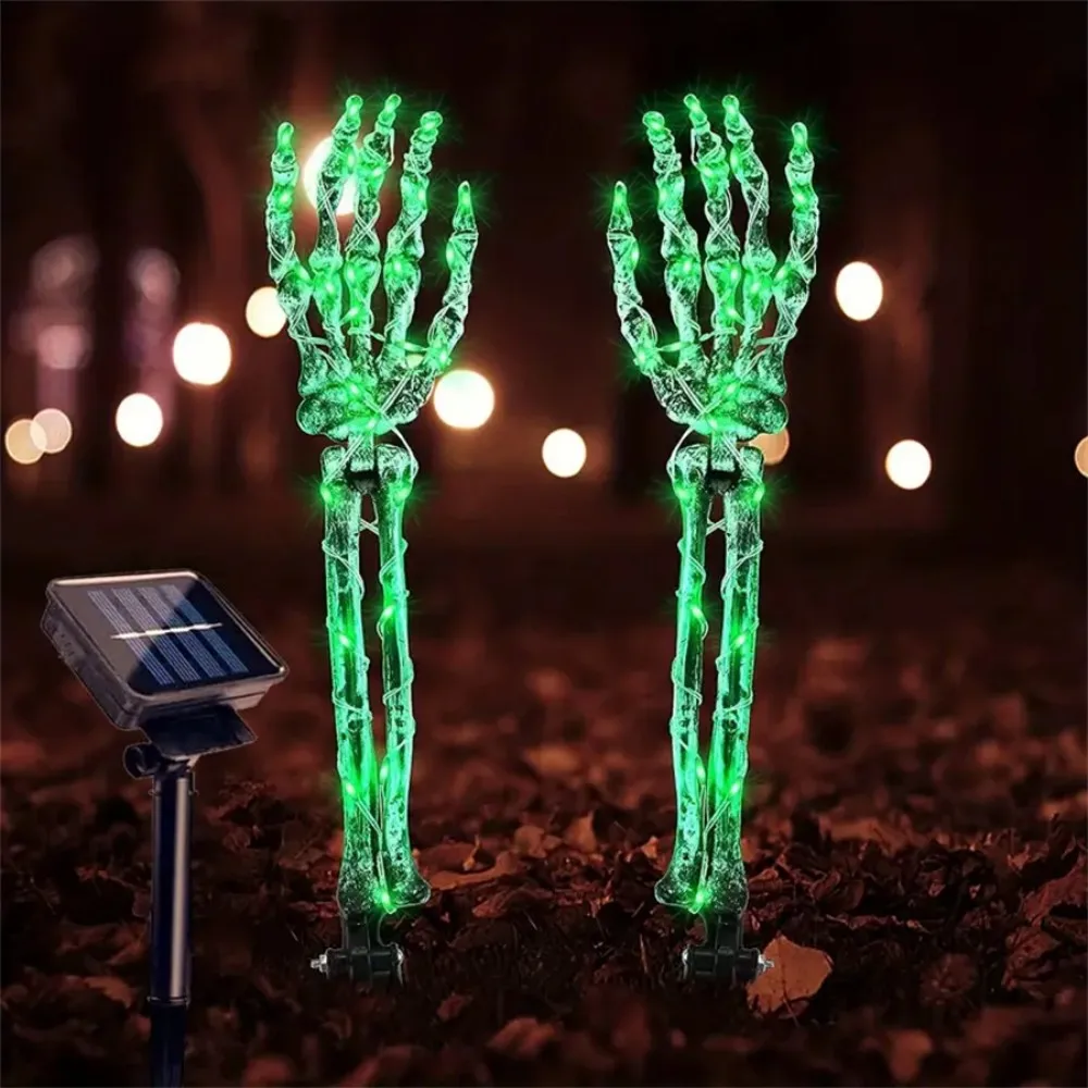 Solar Halloween Ghost Hand Skull LED String Lights Outdoor Waterproof Copper Wire Stake Lights for Yard Garden Path Spooky Decor
