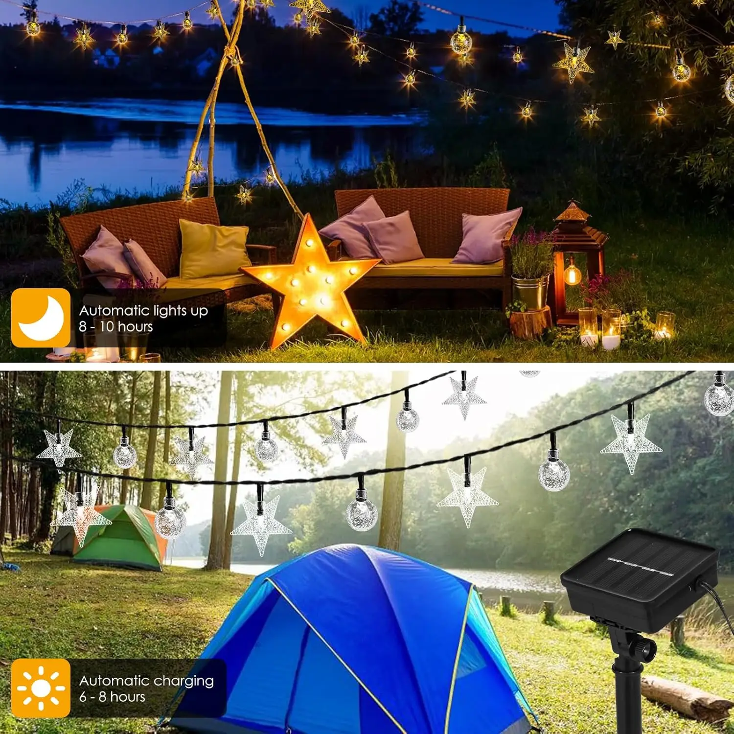 Solar LED String Lights Outdoor Camping Decor Crystal ball and stars String Lights 8 Modes Solar Lamp for Halloween Christmas - Image 4