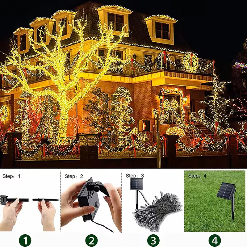 Solar Outdoor String Lights 50/100/200/300 LED Solar Waterproof Lights With 8 Lighting Mode Garland Lights For Tree Party Decor - Image 6