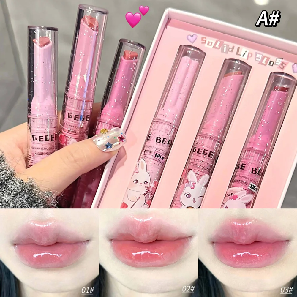 Solid Lip Gloss Gege Bear Garden Pink Rabbit Moisturizing Watery Colored Lip Balm Tender Lipstick Set - Image 2