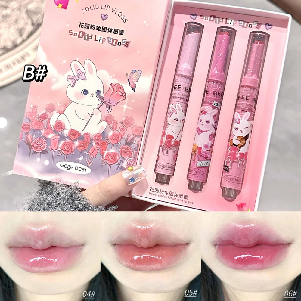 Solid Lip Gloss Gege Bear Garden Pink Rabbit Moisturizing Watery Colored Lip Balm Tender Lipstick Set - Image 3