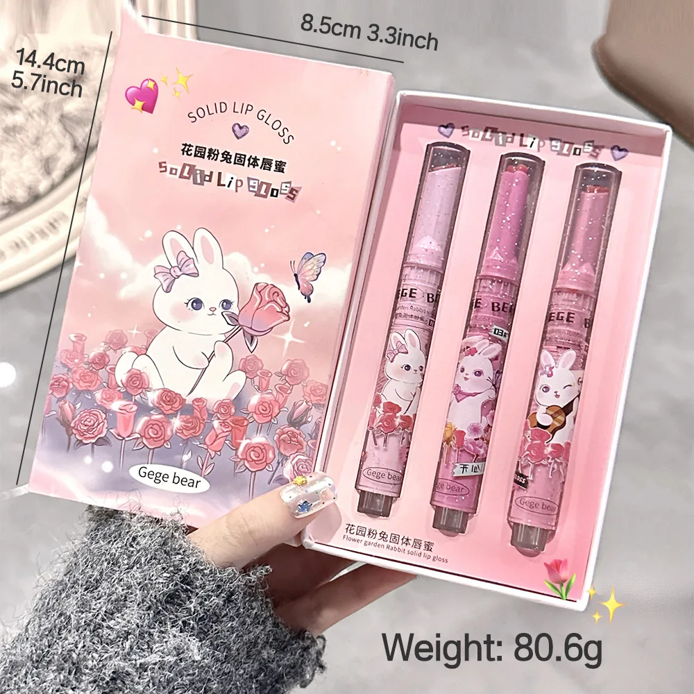 Solid Lip Gloss Gege Bear Garden Pink Rabbit Moisturizing Watery Colored Lip Balm Tender Lipstick Set - Image 6