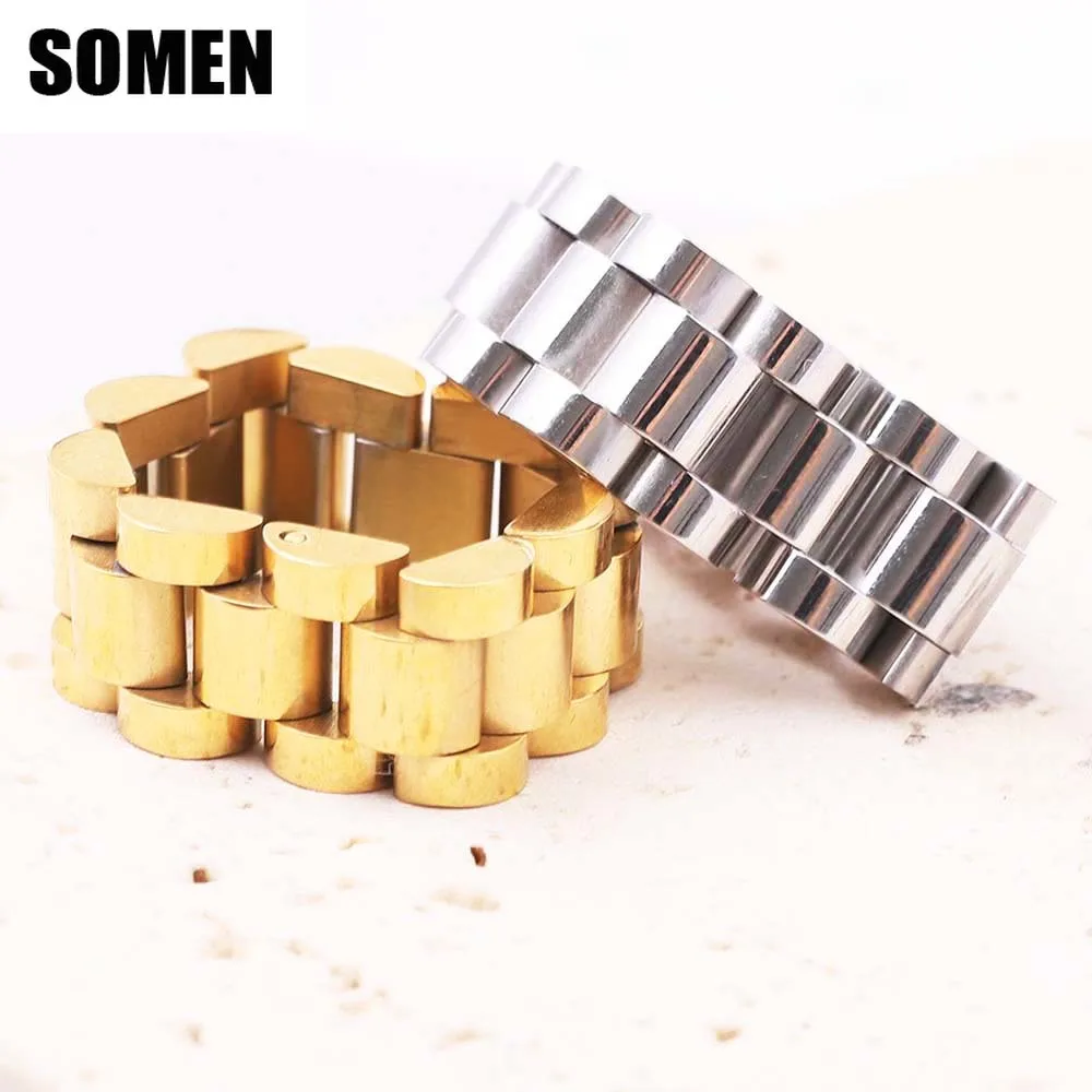 Somen 10mm Titanium Steel Watch Link Chain Ring For Men Women Hollowed Wedding Band Couple Rings Birthday Party Jewelry Gifts