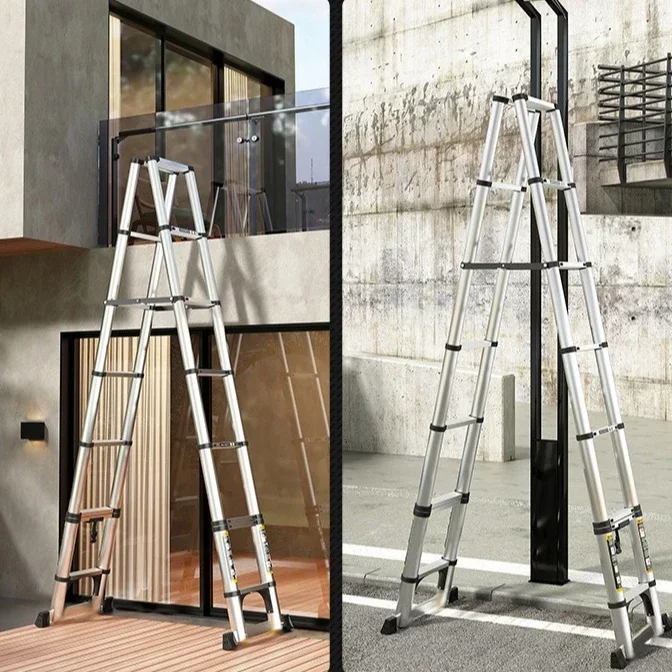 Stable Stainless steel telescopic ladder thickened straight ladder folding herringbone ladder portable household ladder - Image 3