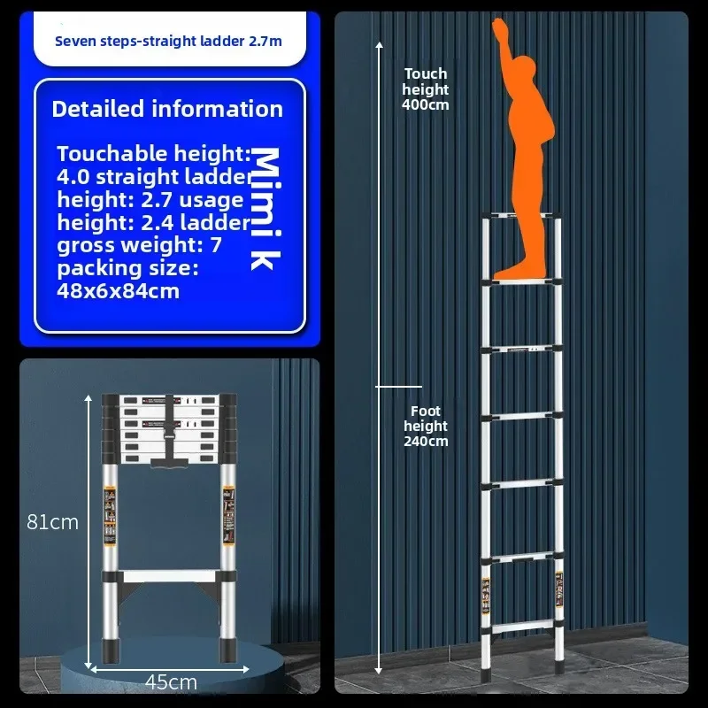 Stable Stainless steel telescopic ladder thickened straight ladder folding herringbone ladder portable household ladder - Image 5