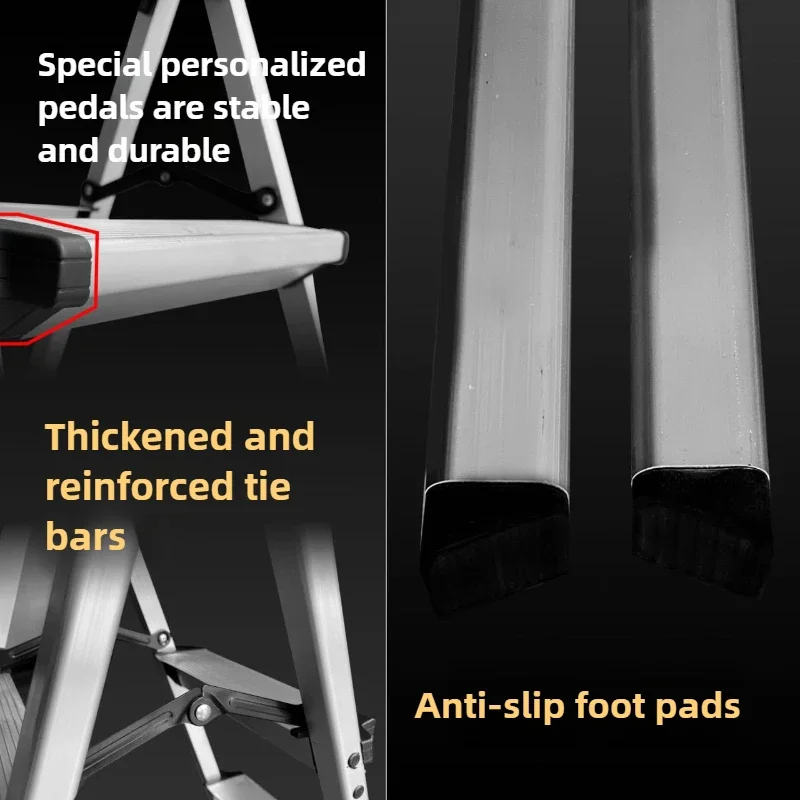 Stable Wide double-sided herringbone ladder folding household extension ladder shrinking aluminum alloy lifting stairs - Image 4