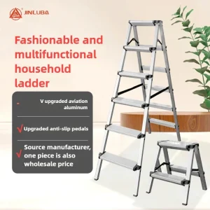 Stable Wide double-sided herringbone ladder folding household extension ladder shrinking aluminum alloy lifting stairs