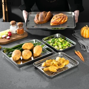 Stainless Steel Baking Tray With Removable Cooling Rack Set Non-stick BBQ Pan Tray Plate Oven Brownie Rack Cooking 〔CC11〕