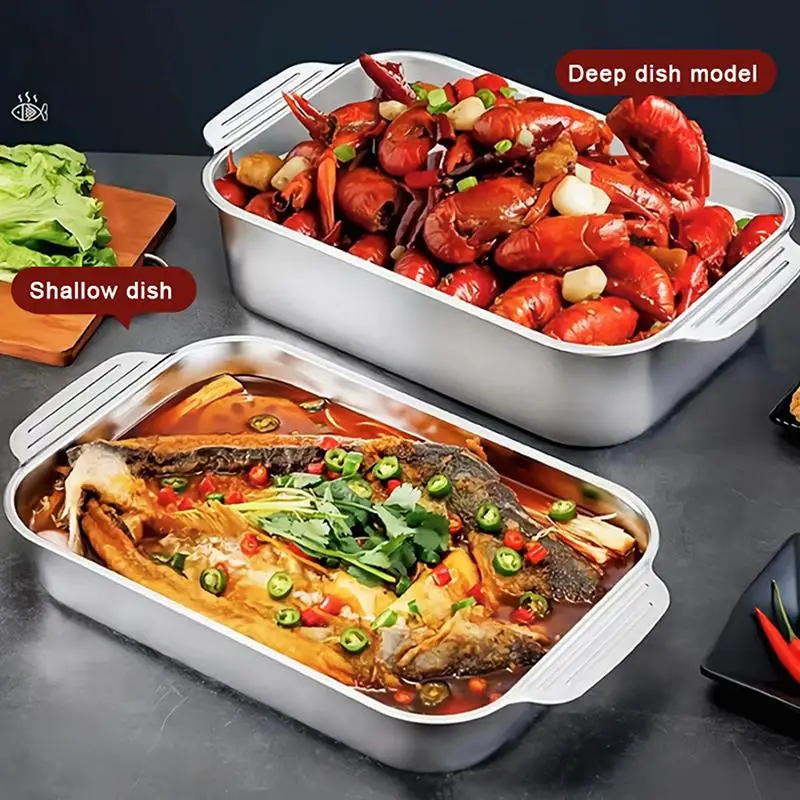 Stainless Steel Baking Tray with Lid Versatile Oven Roasting Pan for Cake Bread Chicken Home Kitchen Use - Image 2