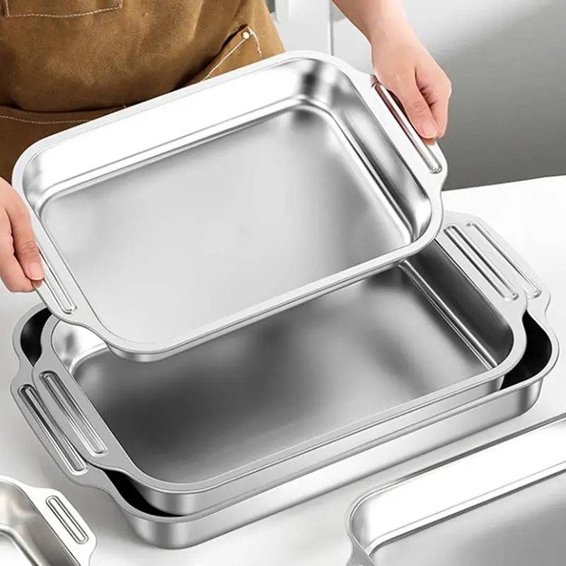 Stainless Steel Baking Tray with Lid Versatile Oven Roasting Pan for Cake Bread Chicken Home Kitchen Use - Image 3