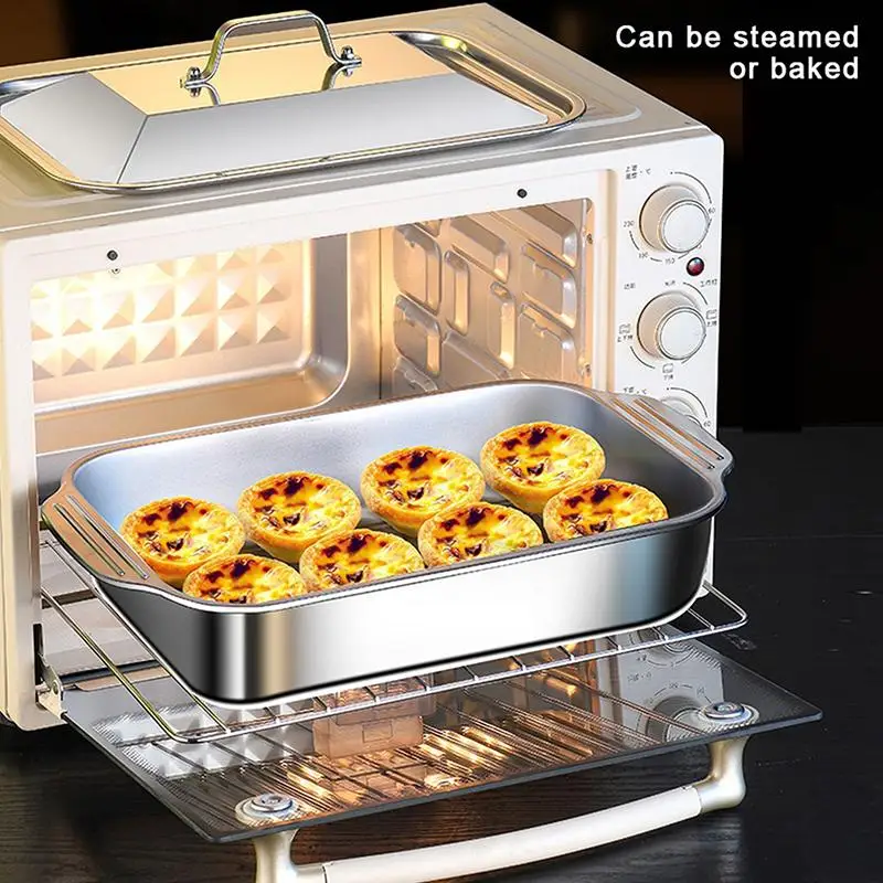 Stainless Steel Baking Tray with Lid Versatile Oven Roasting Pan for Cake Bread Chicken Home Kitchen Use - Image 4