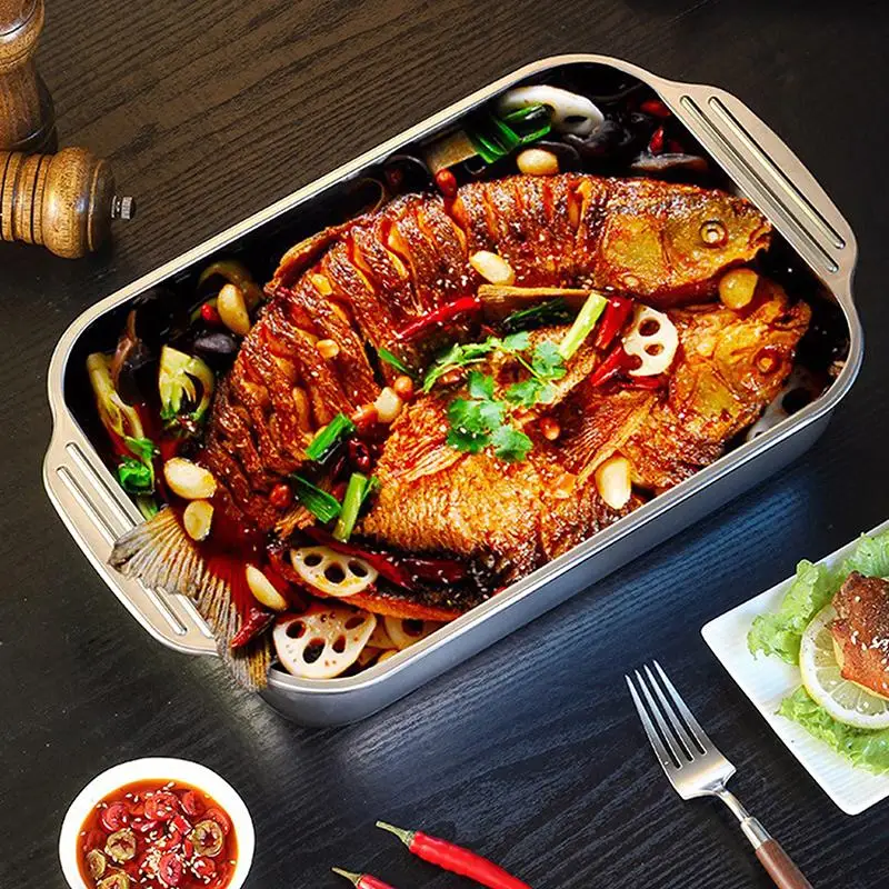 Stainless Steel Baking Tray with Lid Versatile Oven Roasting Pan for Cake Bread Chicken Home Kitchen Use - Image 5