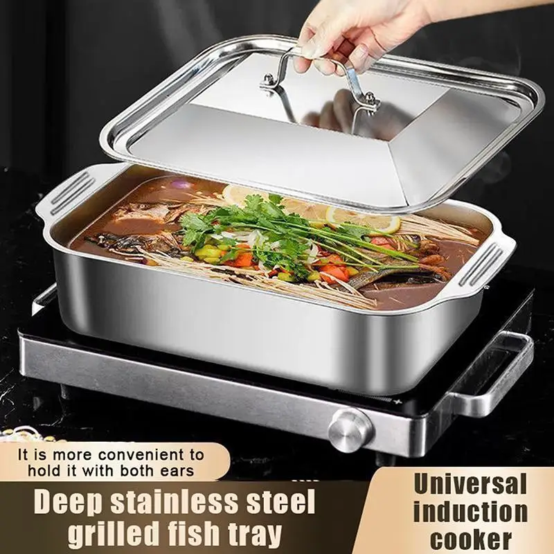Stainless Steel Baking Tray with Lid Versatile Oven Roasting Pan for Cake Bread Chicken Home Kitchen Use