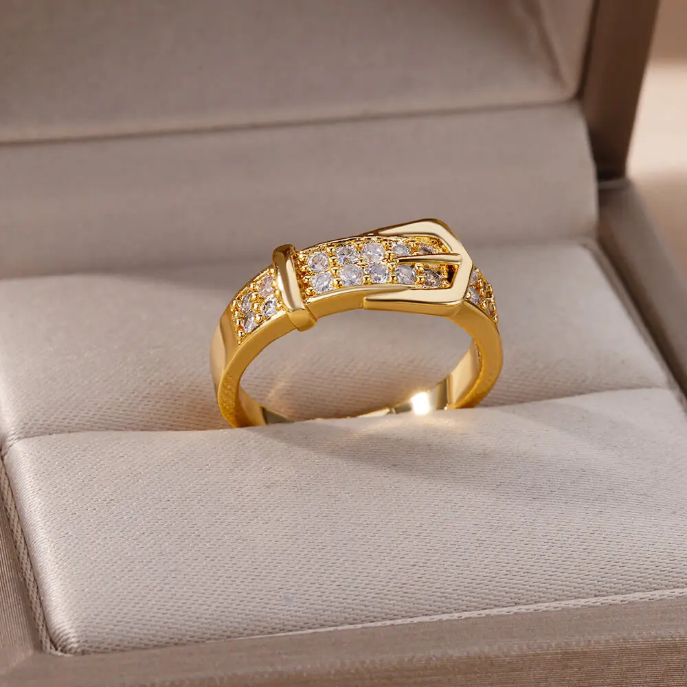 Stainless Steel Belt Rings For Women Zircon Adjustable Belt Finger Ring Femme Geometric Wedding Aesthetic Jewerly Gift anillos - Image 5
