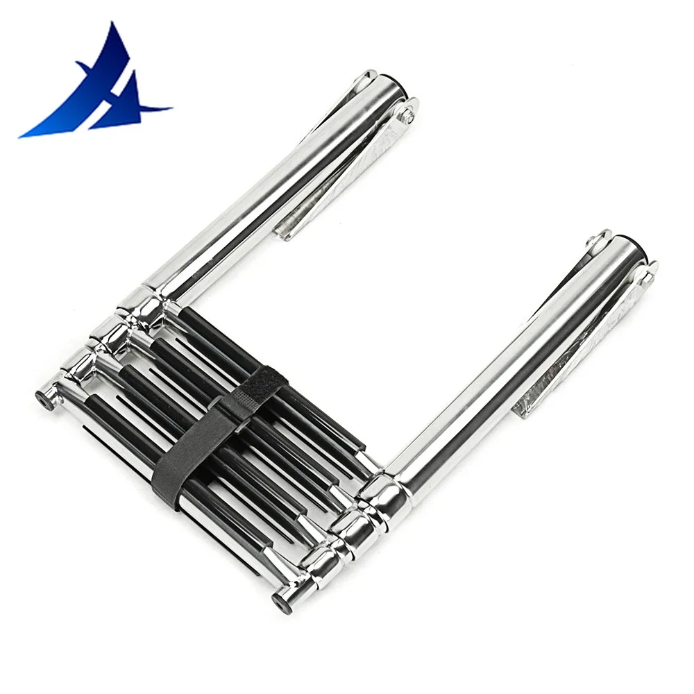 Stainless Steel Marine Ladder with Folding and Telescoping Features, Boat Accessories, 4 Step - Image 2