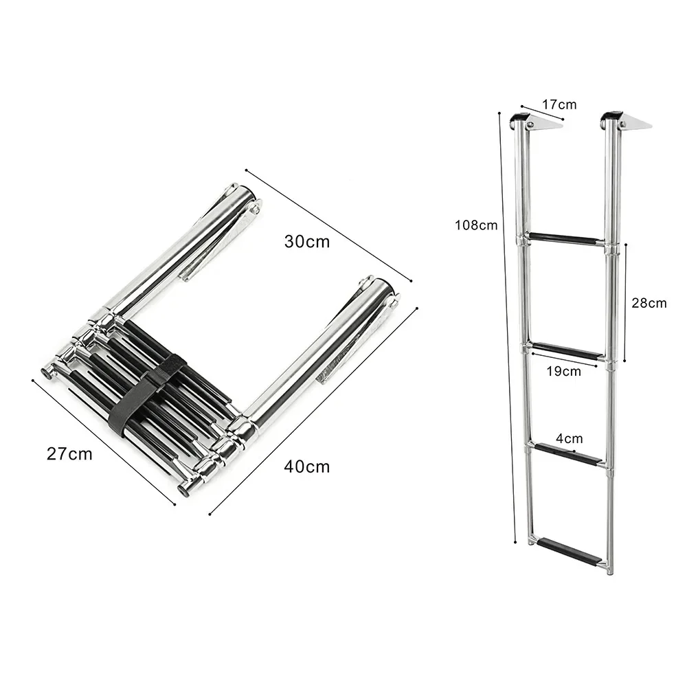 Stainless Steel Marine Ladder with Folding and Telescoping Features, Boat Accessories, 4 Step - Image 3