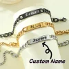 Stainless Steel Personalized Name Bracelets and Bangles for Man Woman Custom Nameplate Date DIY Bracelet Jewelry Birthday Gift