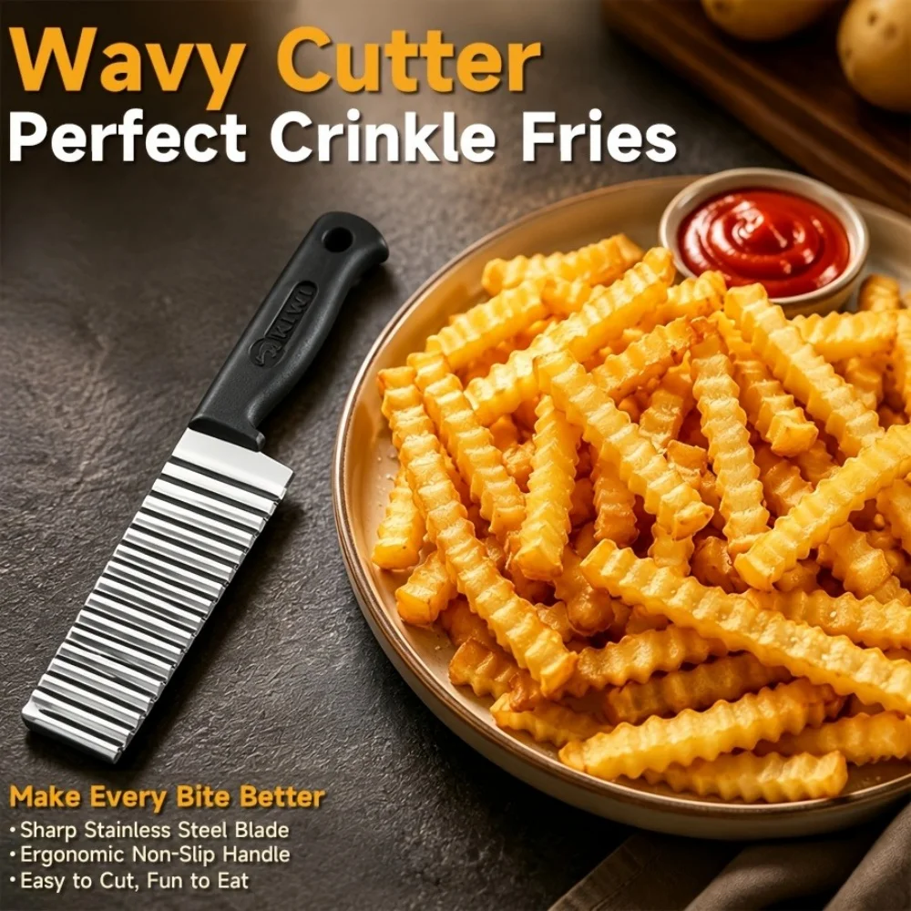 Stainless Steel Potato Chip Slicer Dough Vegetable Fruit Crinkle Wavy Slicer Knife Potato Cutter Chopper French Fry Maker Tools