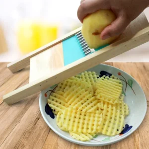 Stainless Steel Potato French Fries Cutter Grid Vegetable Slicer Grater Wooden Handle Home Kitchen Chip Shred Gadget Efficient