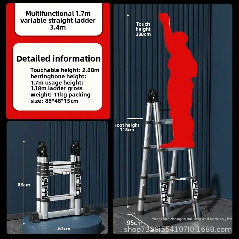 Stainless steel telescopic ladder Multifunctional herringbone ladder Folding ladder Bamboo ladder Lifting laddersturdy durable - Image 2