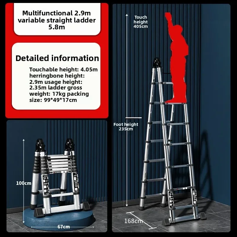 Stainless steel telescopic ladder Multifunctional herringbone ladder Folding ladder Bamboo ladder Lifting laddersturdy durable - Image 5