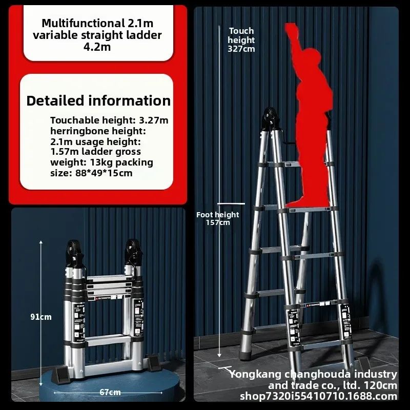 Stainless steel telescopic ladder Multifunctional herringbone ladder Folding ladder Bamboo ladder Lifting laddersturdy durable - Image 3
