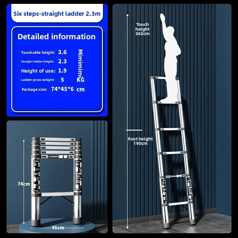 Stainless steel telescopic ladder straight ladder herringbone ladder portable lift laddersturdy and durablesturdy and durable - Image 2