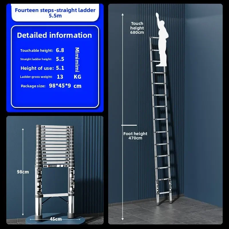 Stainless steel telescopic ladder straight ladder herringbone ladder portable lift laddersturdy and durablesturdy and durable - Image 6