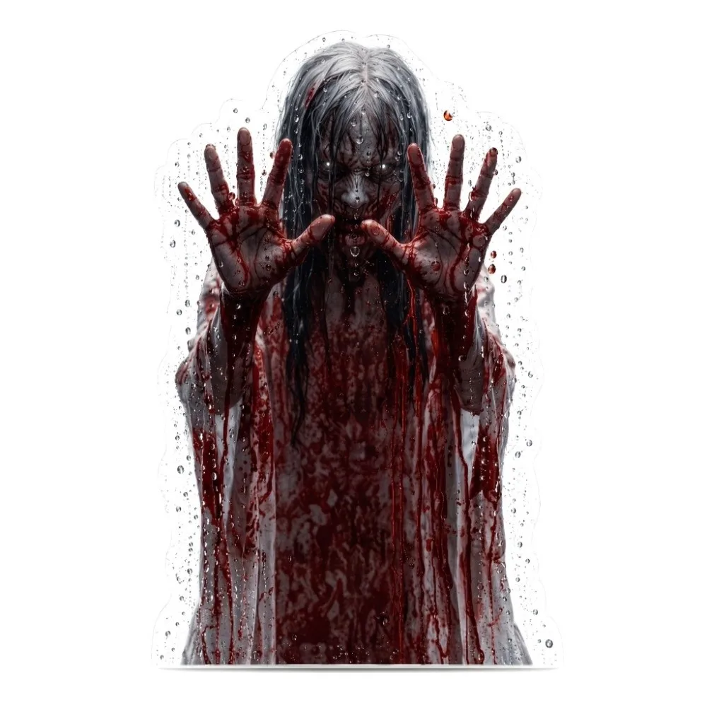 Static Cling Horror Glass Window Sticker Spooky Horror Ghost Woman Window Decals Window Display Blood Handprint - Image 3