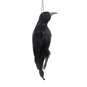 Stimulated Realistic Hanging Crow Black Feathered Bird Halloween Bar Ornaments Scary Prop Outdoor Garden Yard Crow Prop Decor