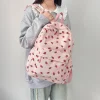 Strawberry Corduroy Backpack Lightweight Solid Color Students School Bag Adjustable Shoulder Straps Japanese Style