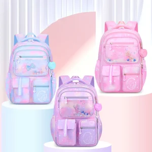 Stylish Cute School Bag Portable Multilayers Waterproof Large Capacity Light Weight School Bag For Children Preschool Books Bag