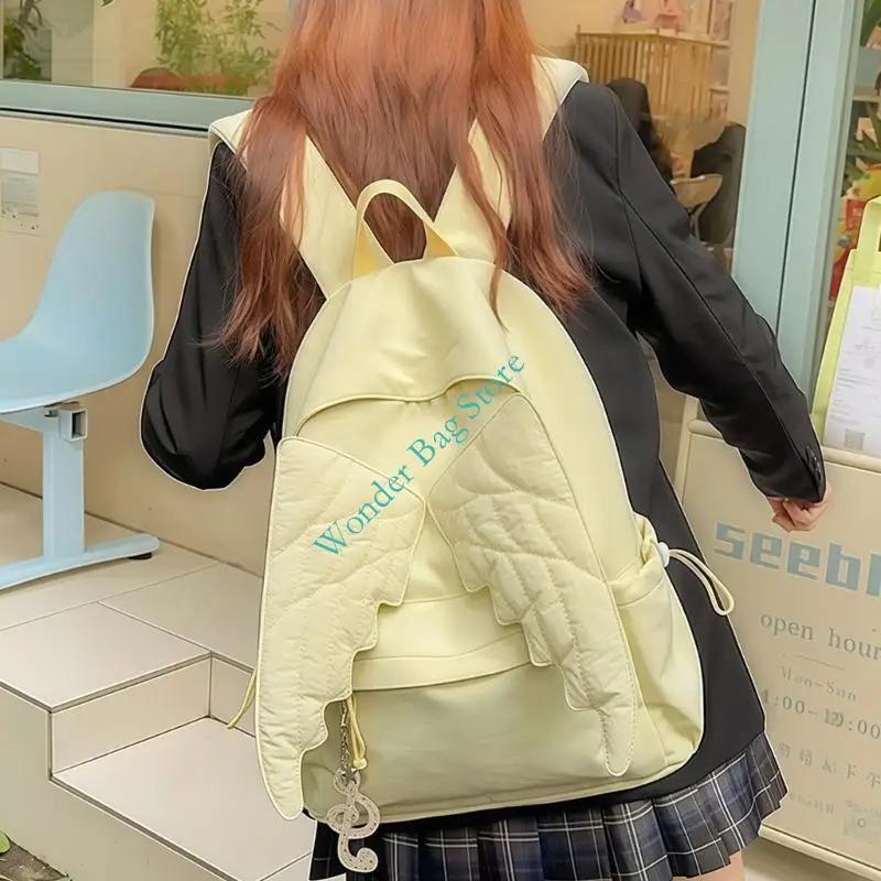Stylish Wing Embellished Backpack For Girls Large Capacity School Book Bag Nylon Rucksack with Adjustable Comfortable Strap - Image 2